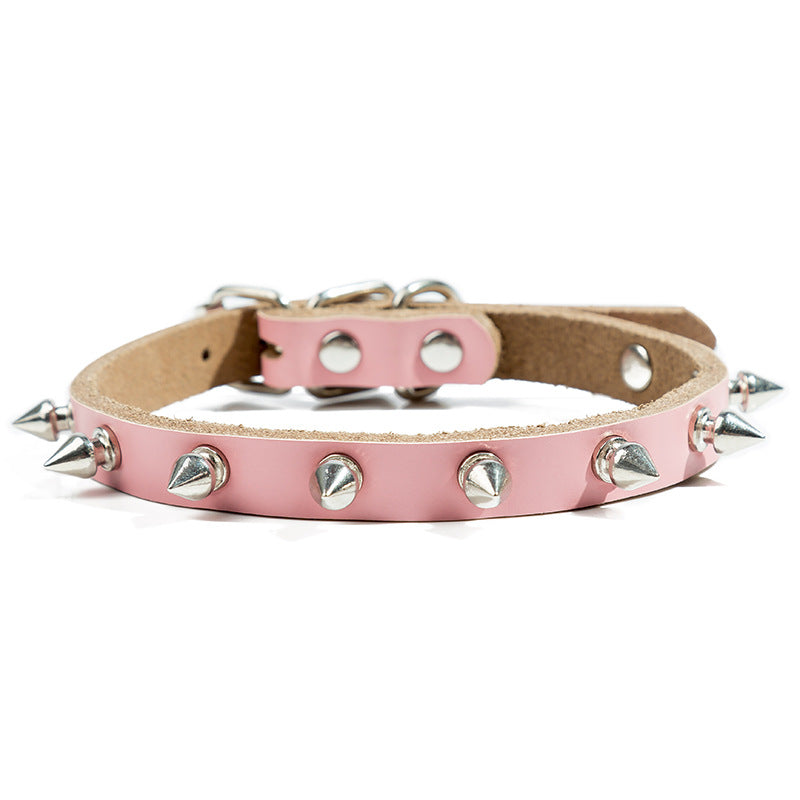 Adjustable Cowhide Leather Dog Collar with Spike Rivets