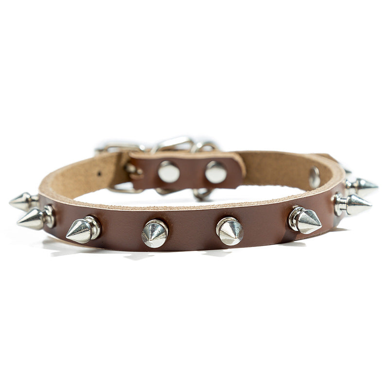Adjustable Cowhide Leather Dog Collar with Spike Rivets