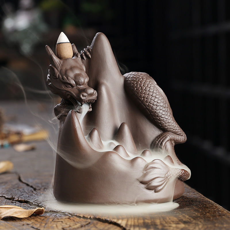 Backflow Incense Burner Dragon Waterfall Smoke Decor