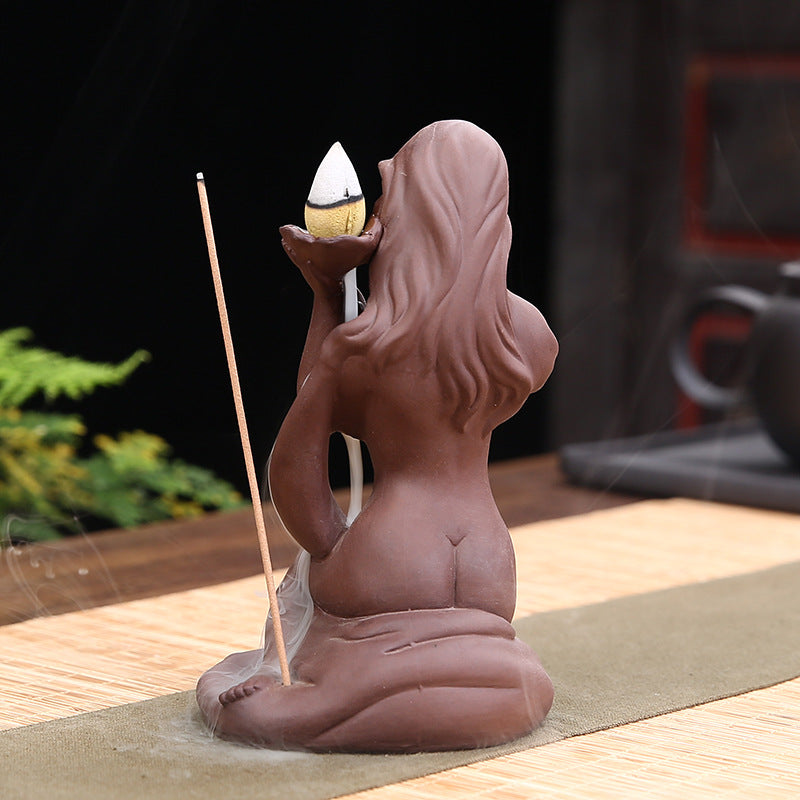 Mermaid Backflow Incense Burner Ceramic Waterfall Decor