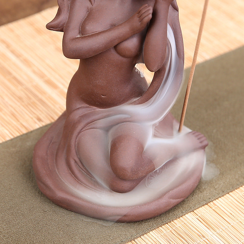 Mermaid Backflow Incense Burner Ceramic Waterfall Decor