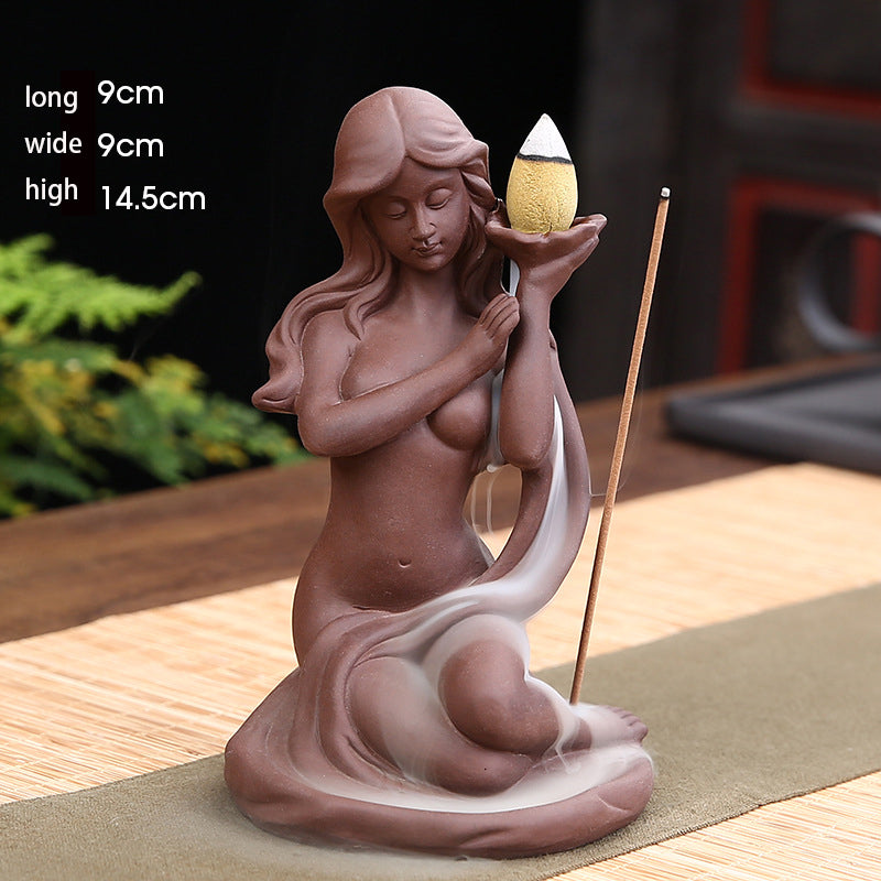 Mermaid Backflow Incense Burner Ceramic Waterfall Decor