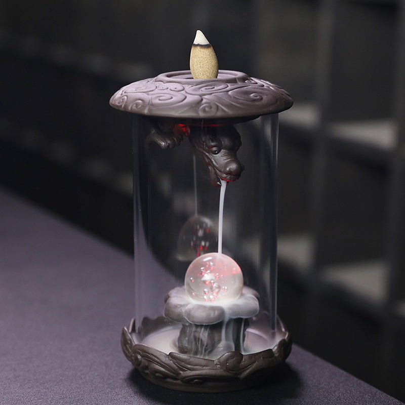 Purple Backflow Incense Burner With LED Dragon Ambiance