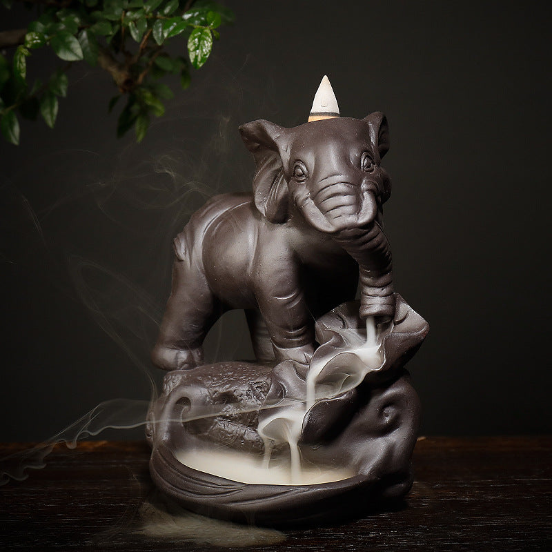 Backflow Incense Burner Elephant Waterfall Smoke Decor