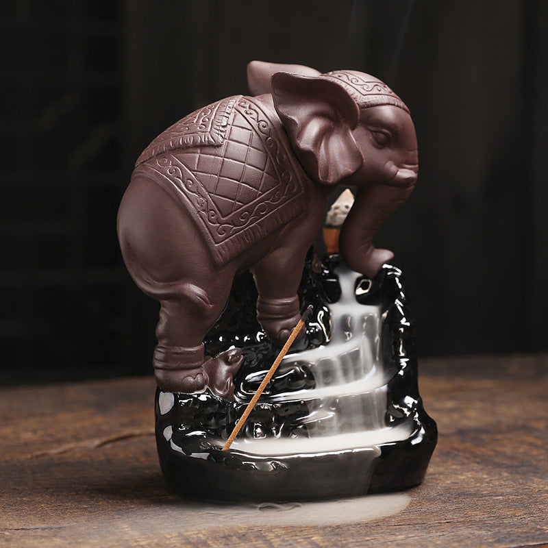 Backflow Incense Burner Elephant Waterfall Smoke Decor