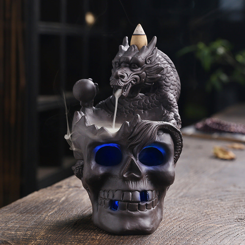 Skull Incense Burner With Cascading Smoke Waterfall