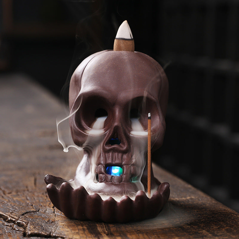 Skull Incense Burner With Cascading Smoke Waterfall