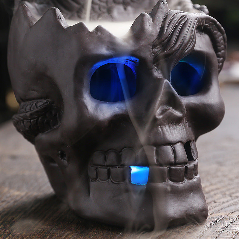 Skull Incense Burner With Cascading Smoke Waterfall