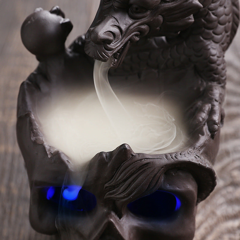 Skull Incense Burner With Cascading Smoke Waterfall