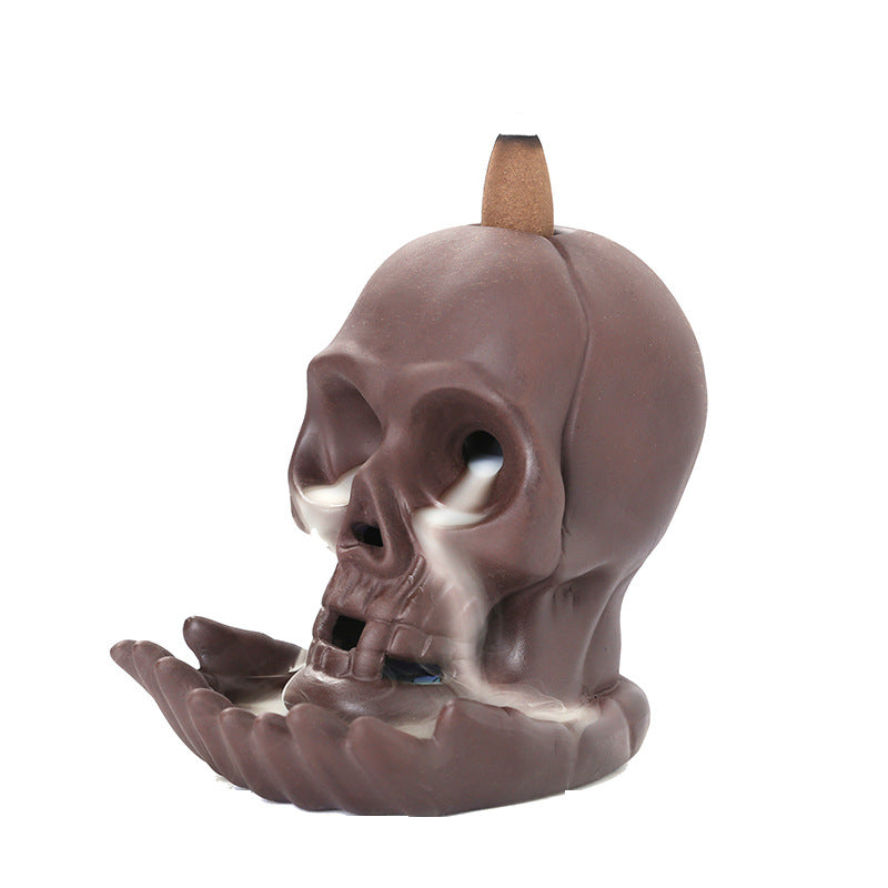 Skull Incense Burner With Cascading Smoke Waterfall