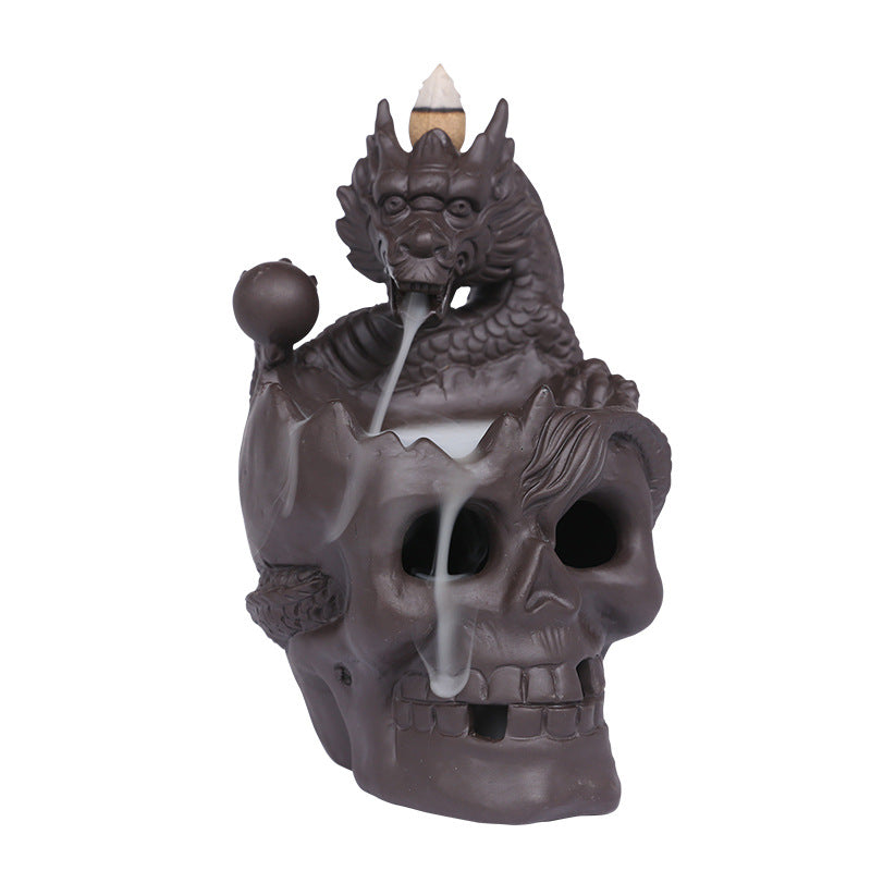 Skull Incense Burner With Cascading Smoke Waterfall