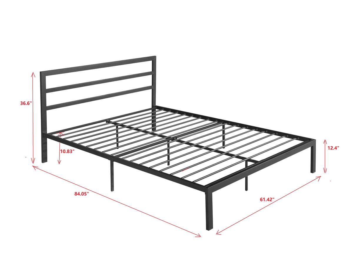 Queen Metal Bed Frame with Headboard, Charcoal Grey