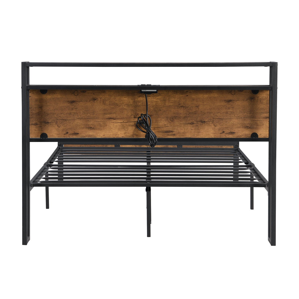 Queen Metal Platform Bed Frame with Headboard Shelf and USB