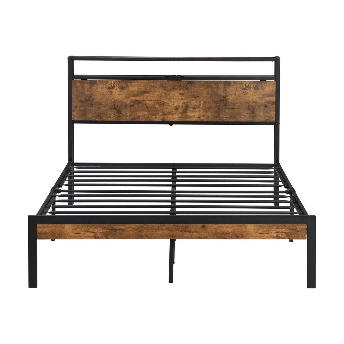 Queen Metal Platform Bed Frame with Headboard Shelf and USB