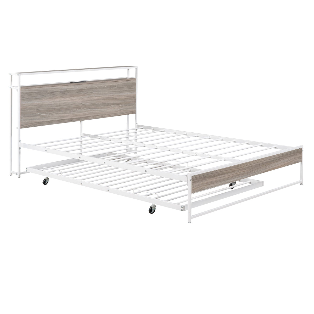 Queen Platform Bed Frame with Trundle and USB Ports