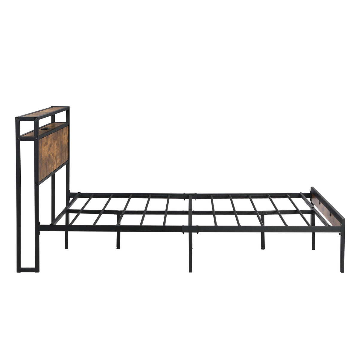 Queen Metal Platform Bed Frame with Headboard Shelf and USB
