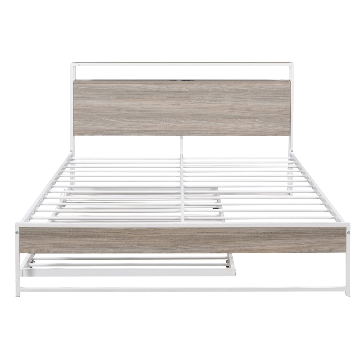 Queen Platform Bed Frame with Trundle and USB Ports
