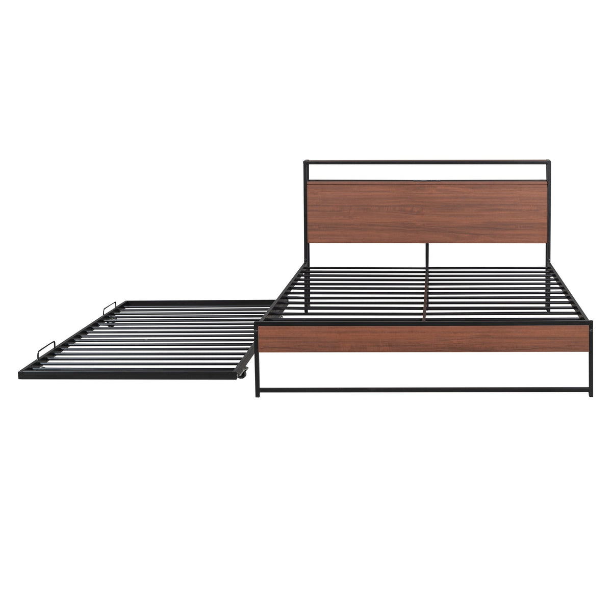 Queen Platform Bed Frame with USB Ports and Trundle