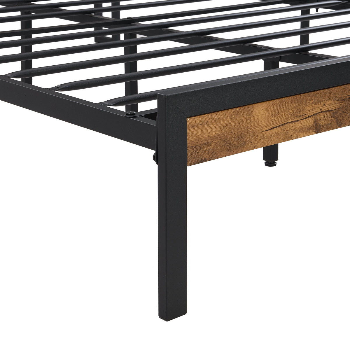 Queen Metal Platform Bed Frame with Headboard Shelf and USB