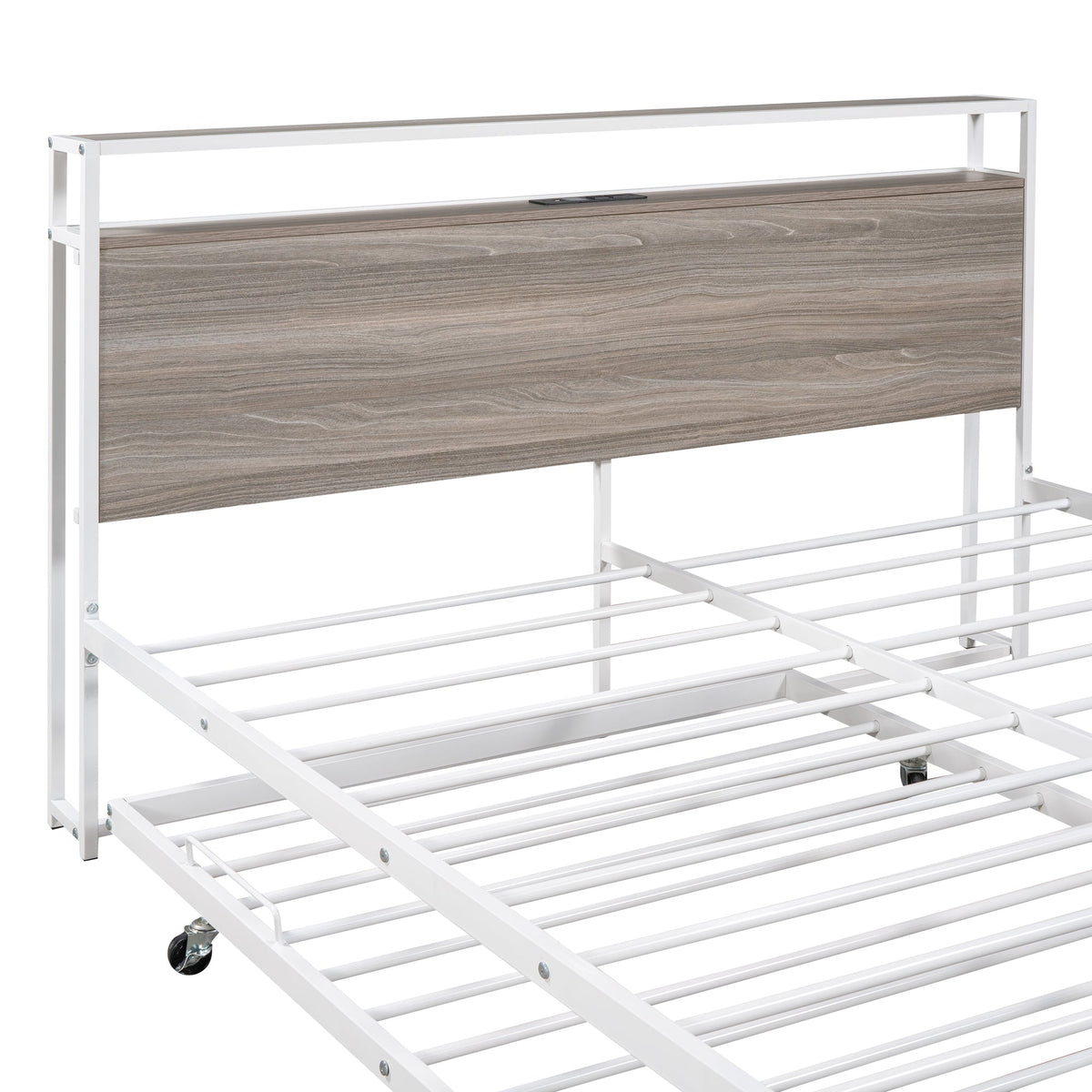 Queen Platform Bed Frame with Trundle and USB Ports