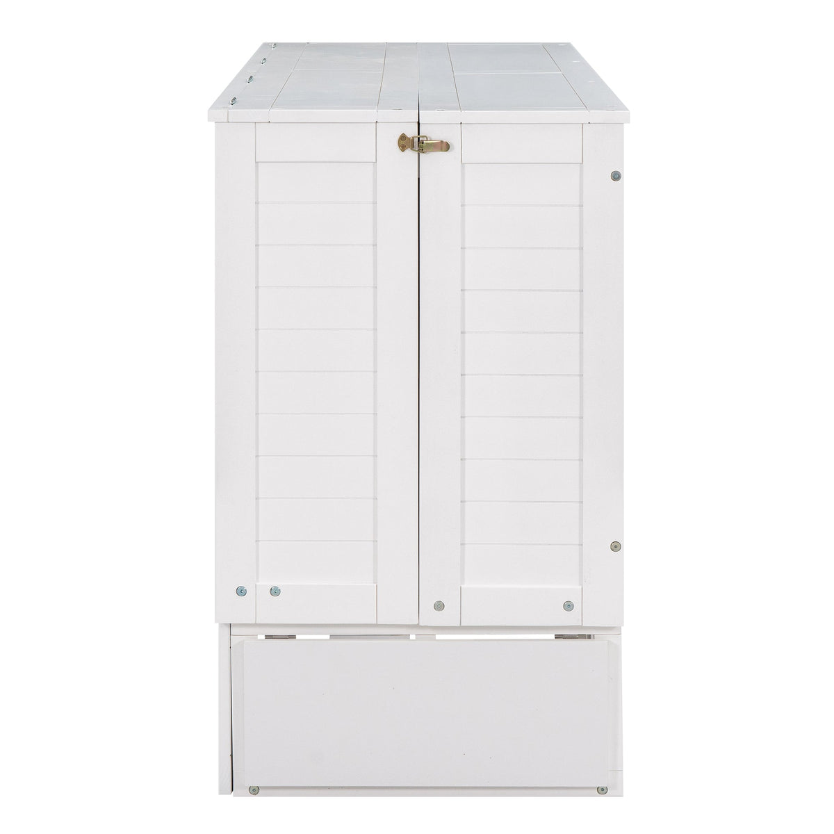 Queen Murphy Bed with Drawer and Side Shelves, White