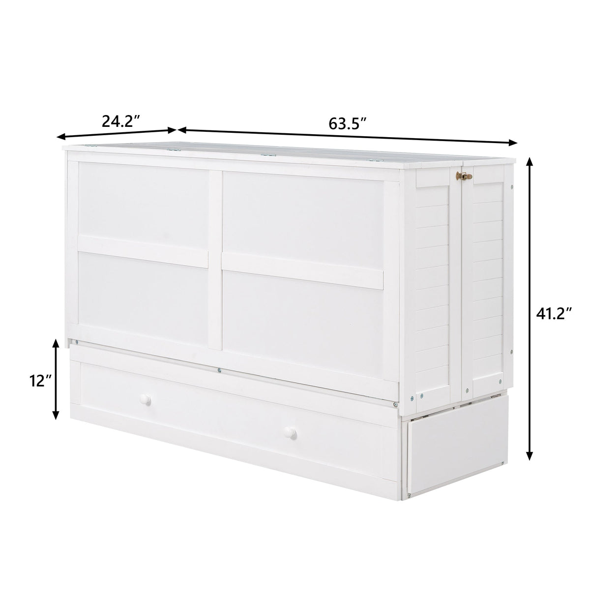 Queen Murphy Bed with Drawer and Side Shelves, White