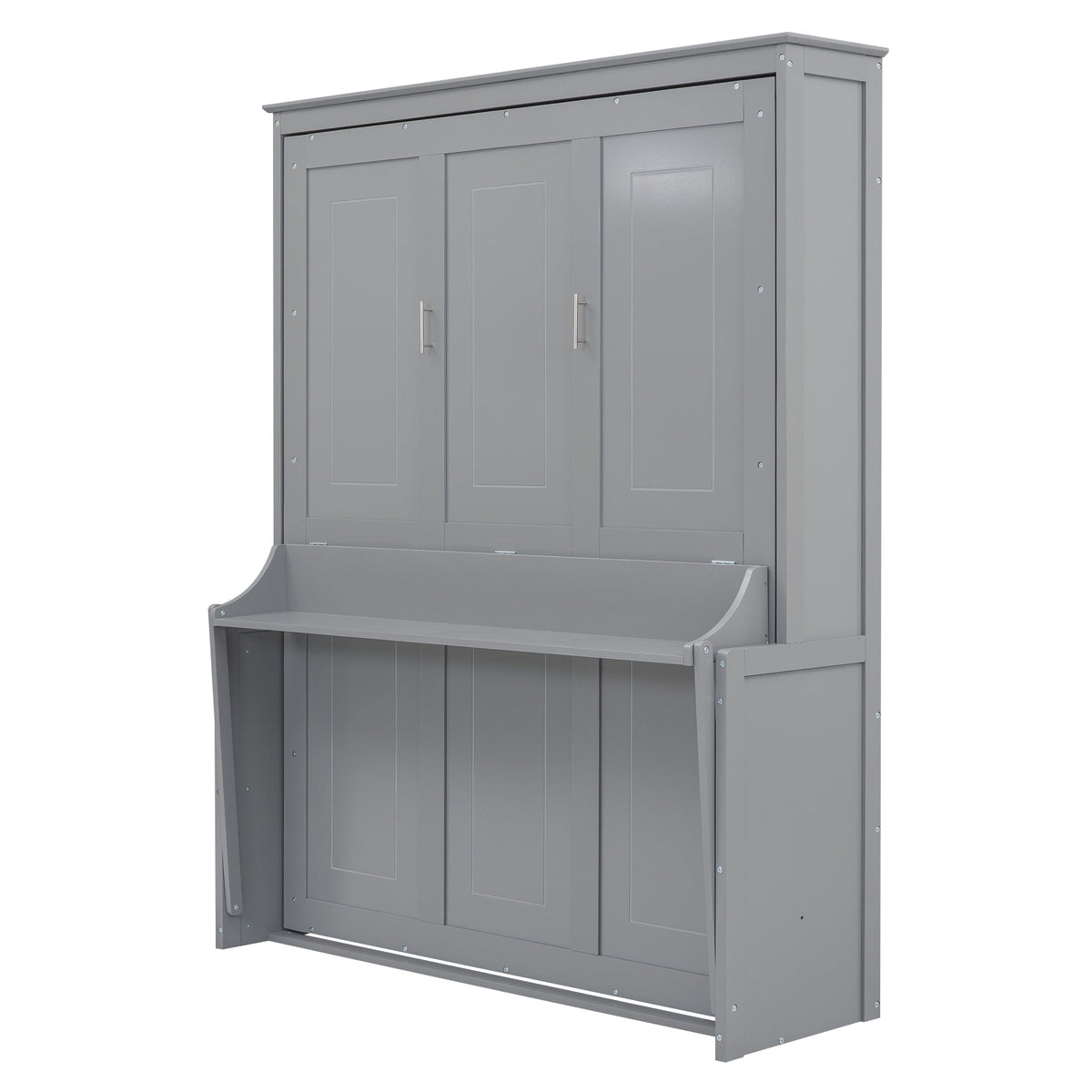 Queen Murphy Bed with Shelf That Folds Into a Gray Cabinet