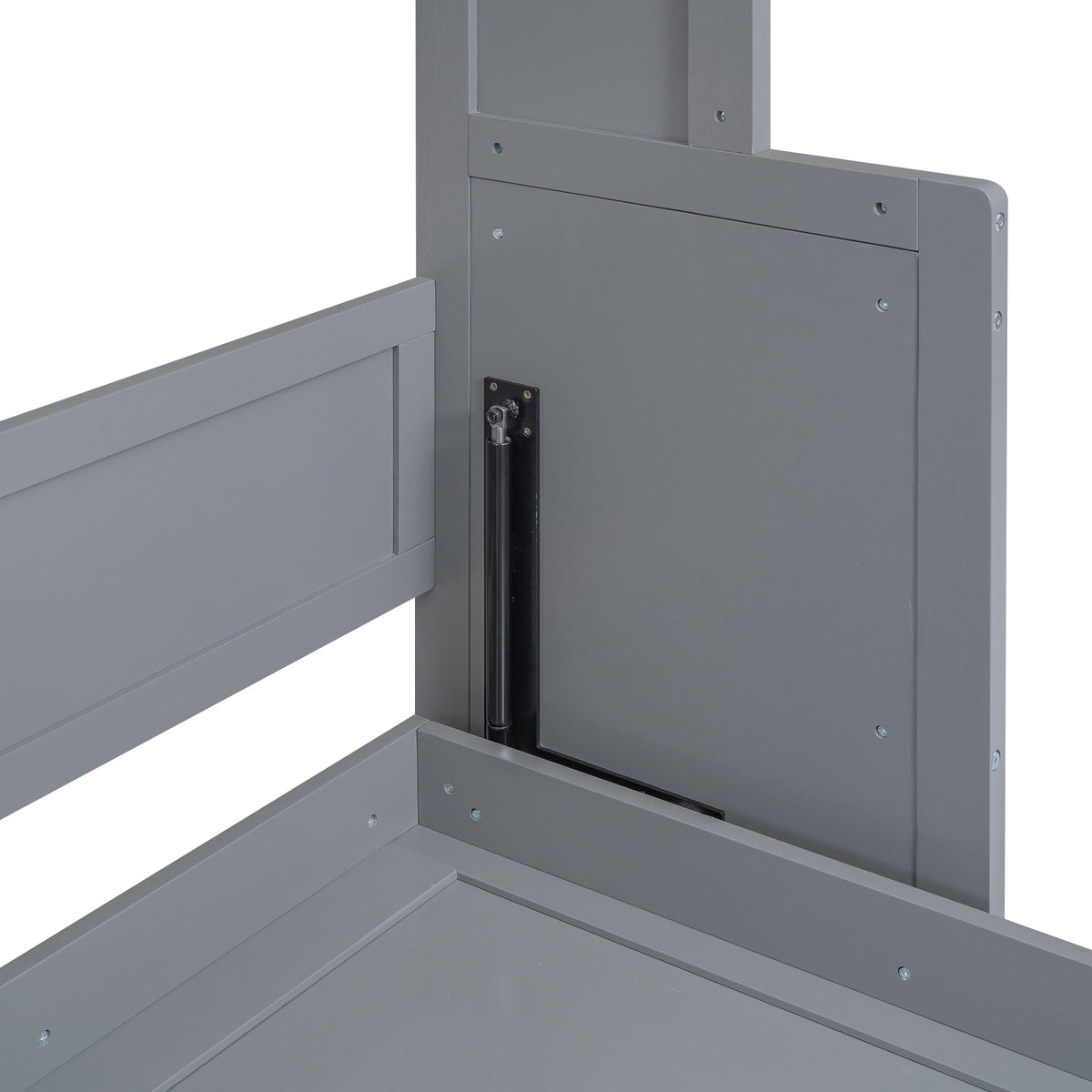 Queen Murphy Bed with Shelf That Folds Into a Gray Cabinet