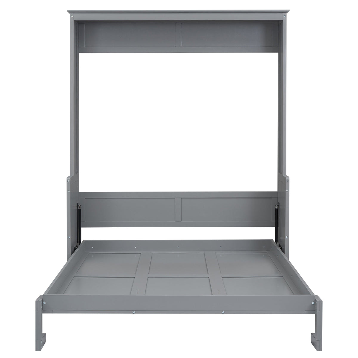 Queen Murphy Bed with Shelf That Folds Into a Gray Cabinet