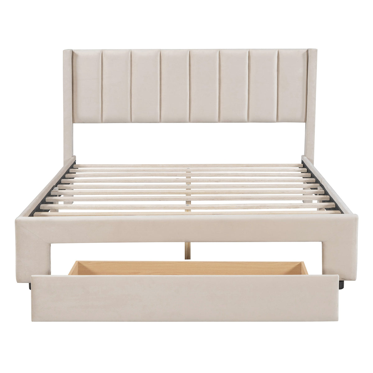 Queen Upholstered Platform Bed with Storage Drawer
