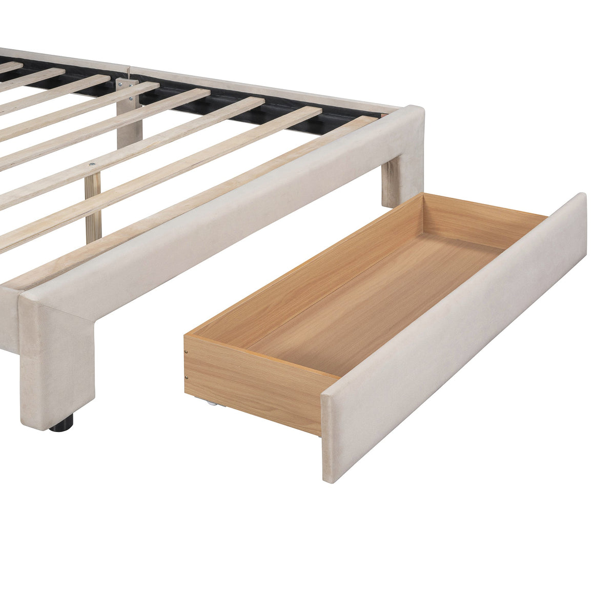 Queen Upholstered Platform Bed with Storage Drawer