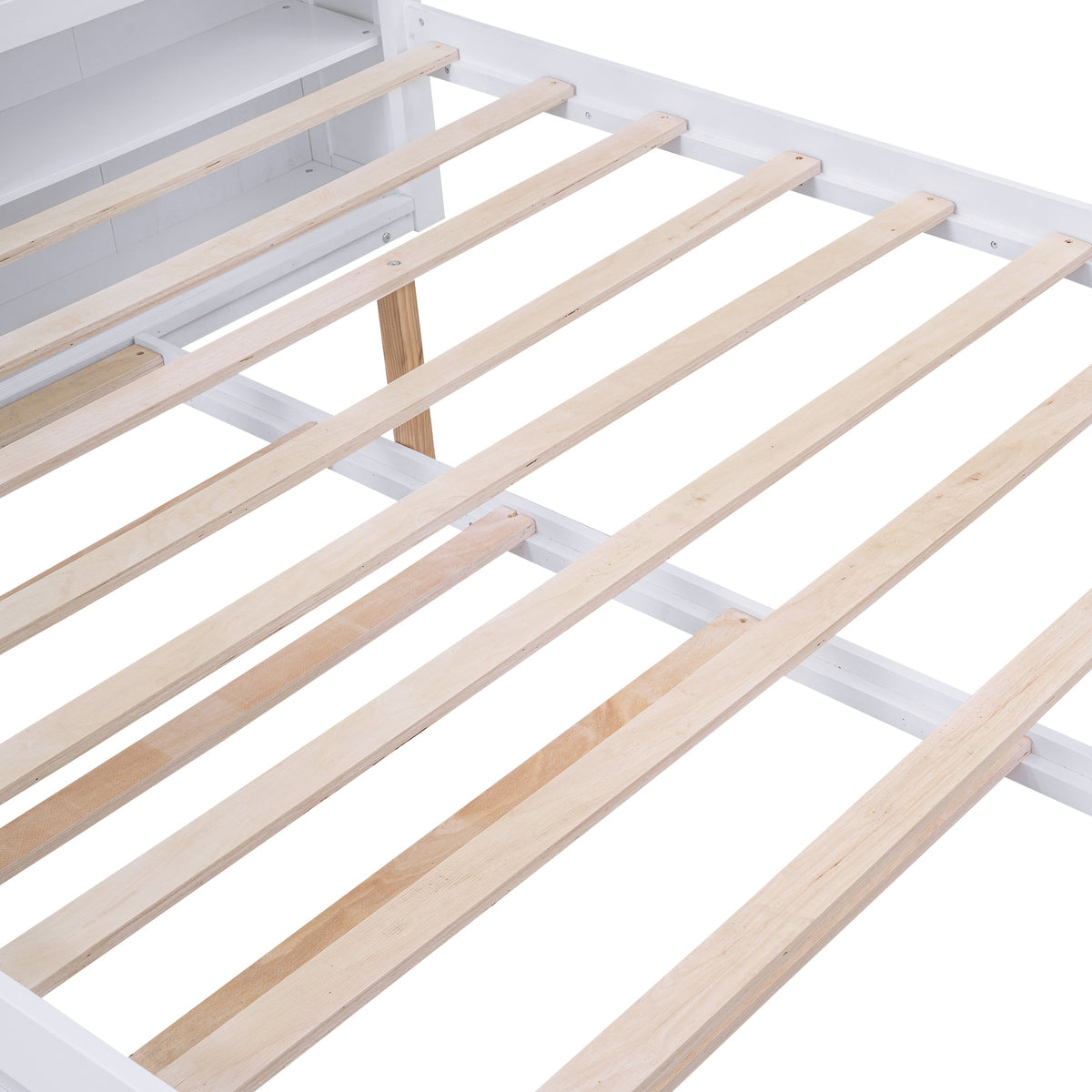 Queen Storage Bed with Twin XL Trundle & Bookshelves