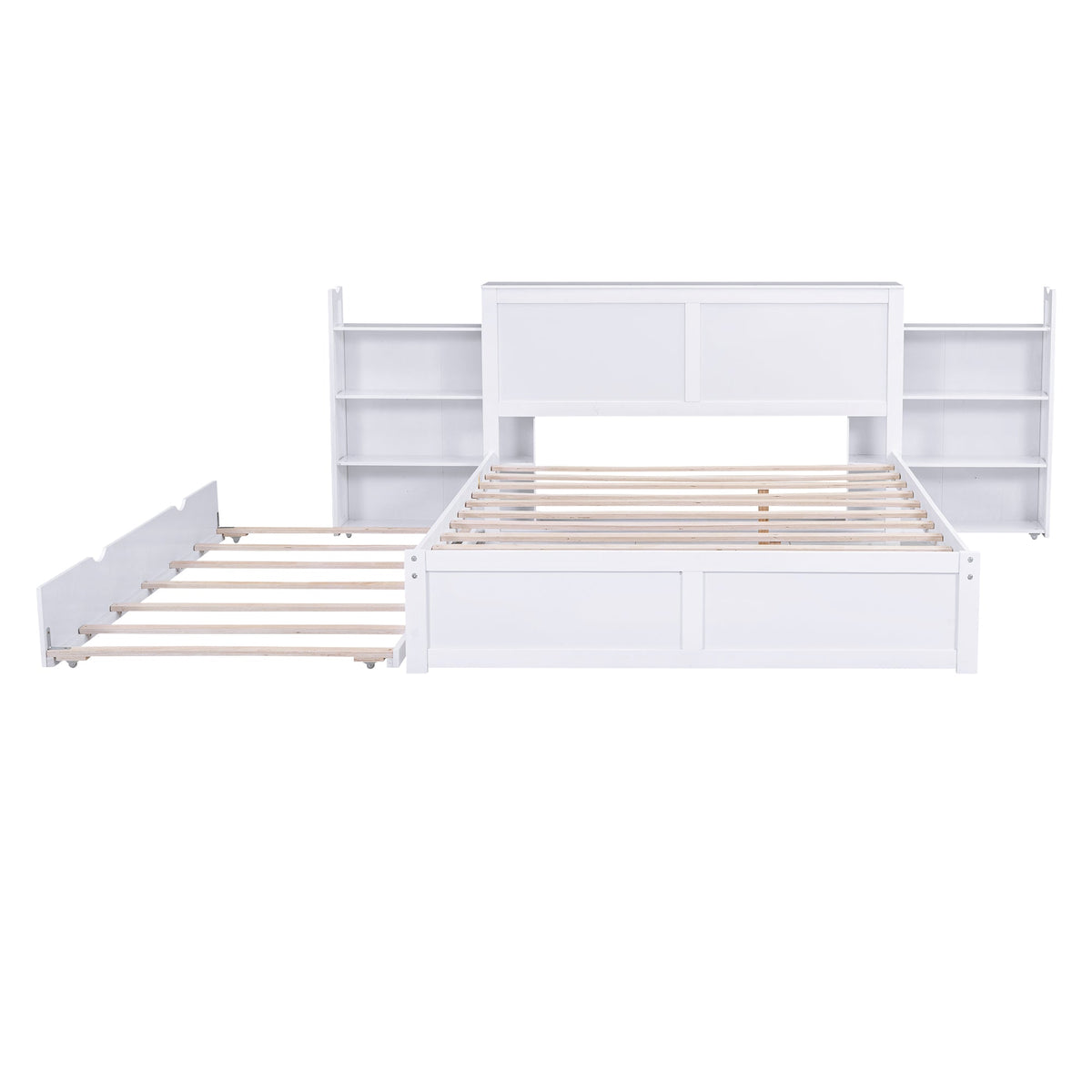 Queen Storage Bed with Twin XL Trundle & Bookshelves