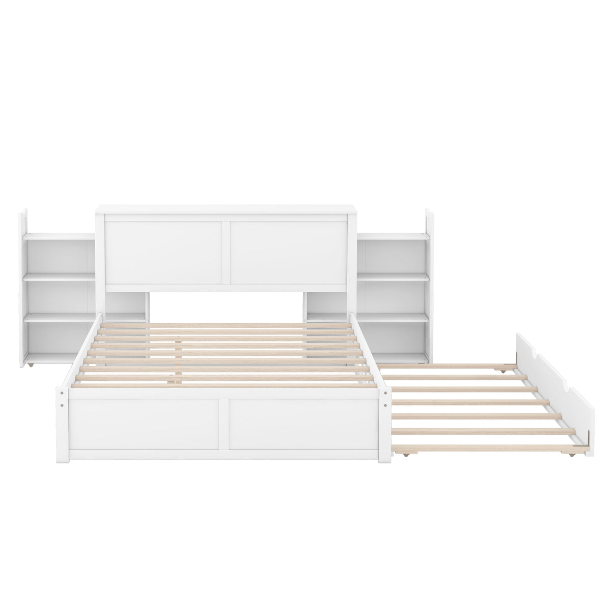 Queen Storage Bed with Twin XL Trundle & Bookshelves