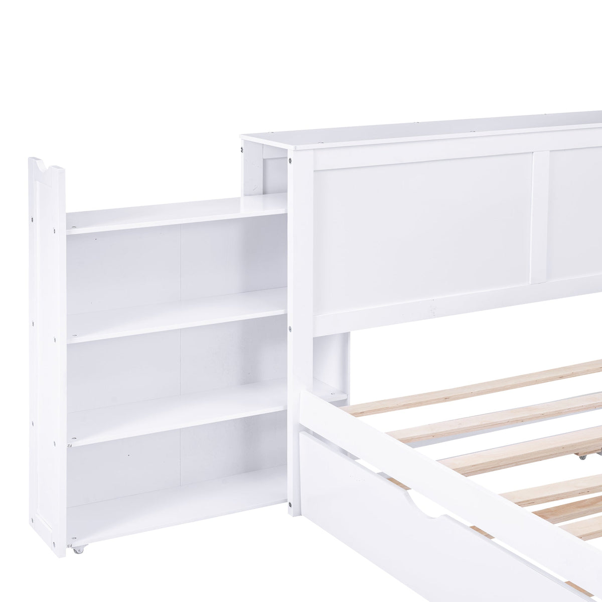 Queen Storage Bed with Twin XL Trundle & Bookshelves