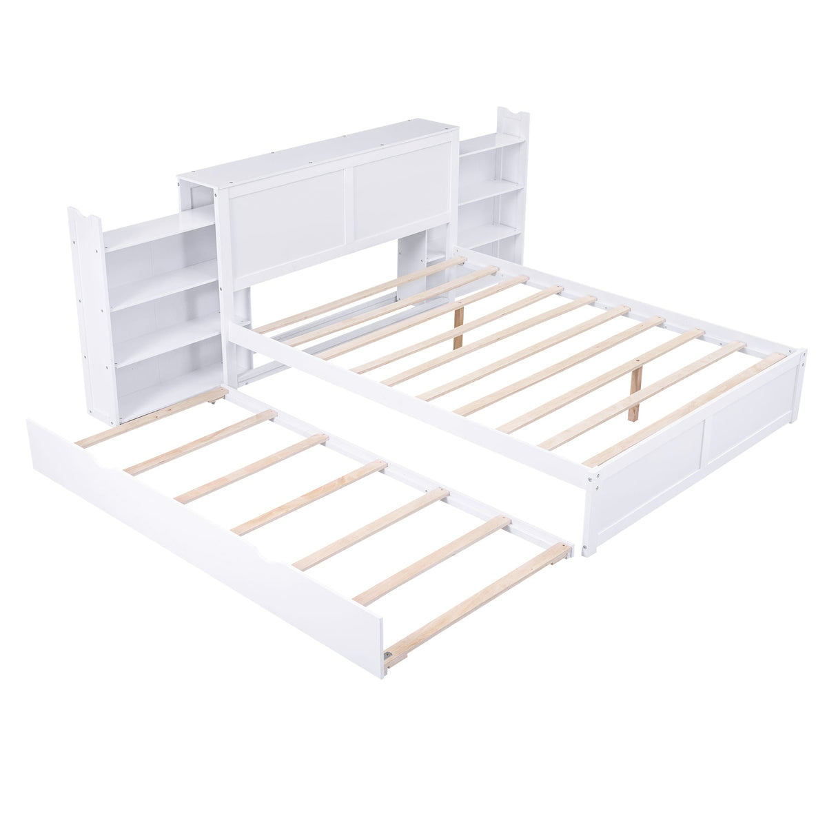 Queen Storage Bed with Twin XL Trundle & Bookshelves