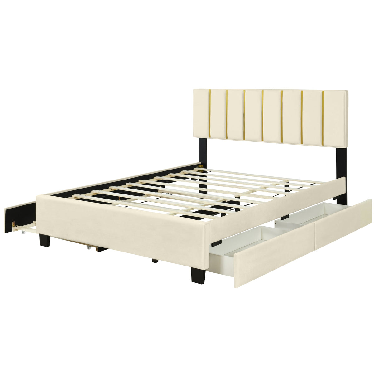 Queen Platform Bed with Storage Drawers and Trundle