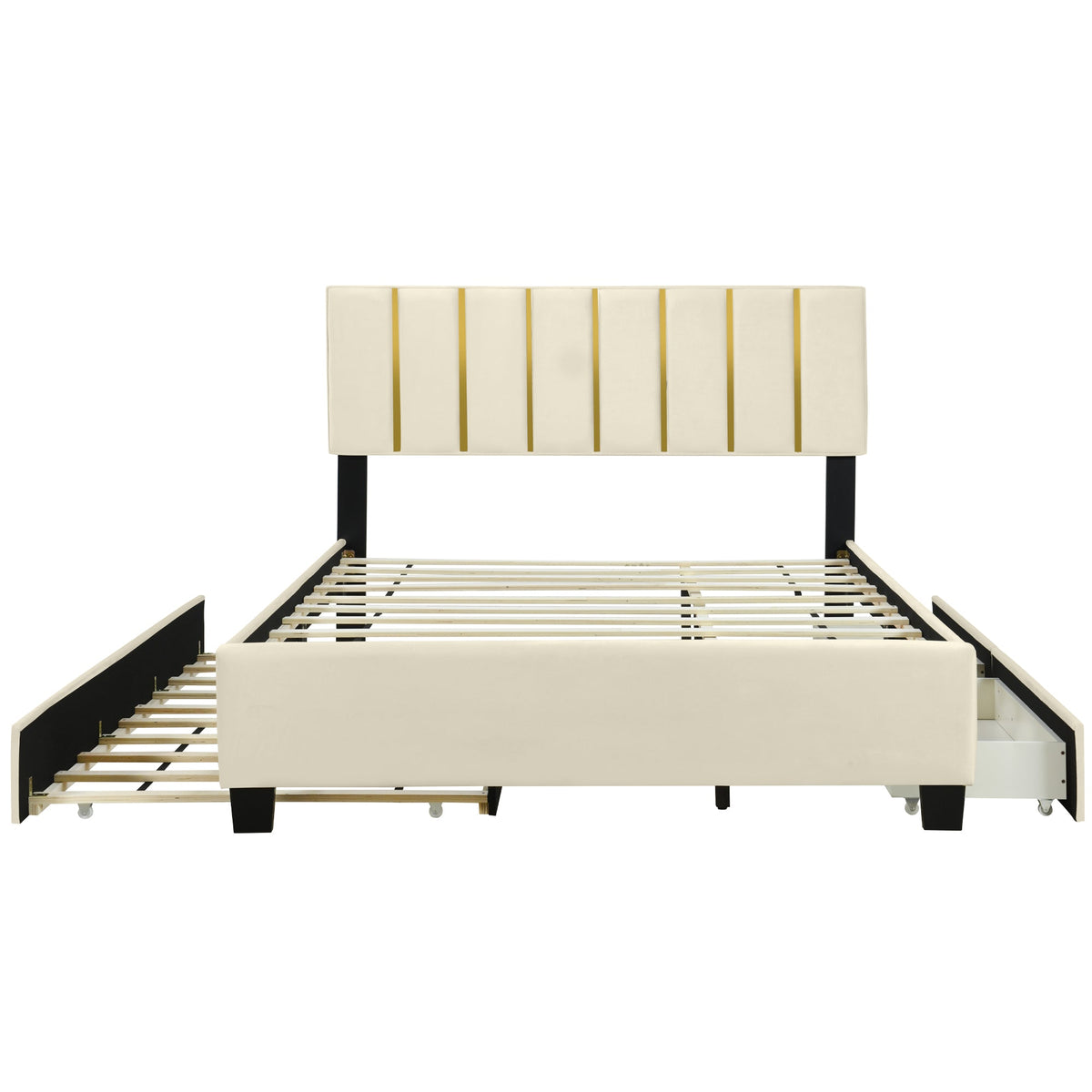 Queen Platform Bed with Storage Drawers and Trundle