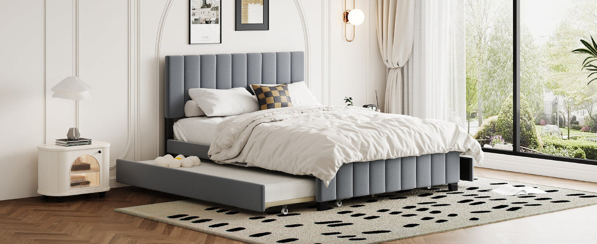 Queen Platform Bed with Drawers and Twin XL Trundle