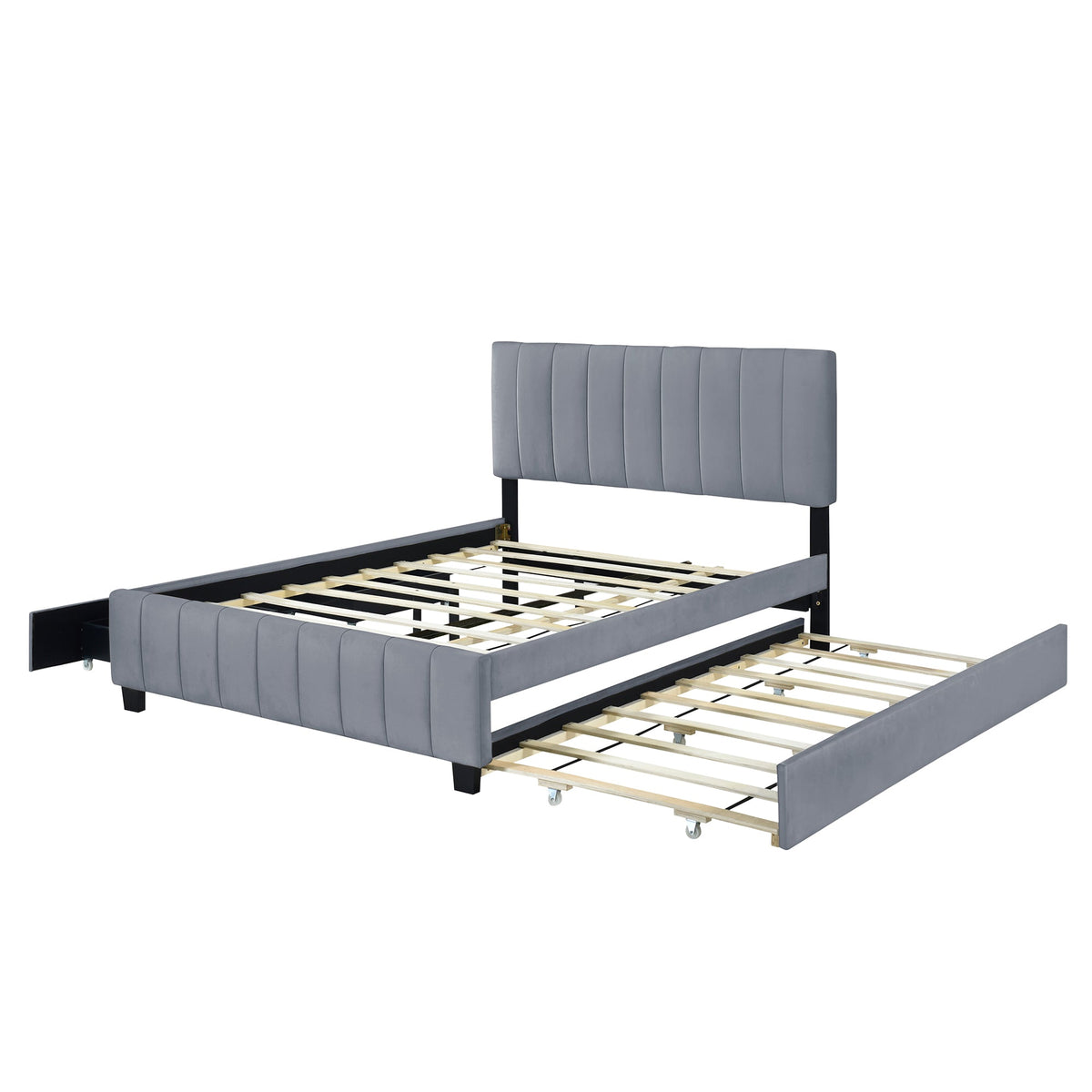 Queen Platform Bed with Drawers and Twin XL Trundle