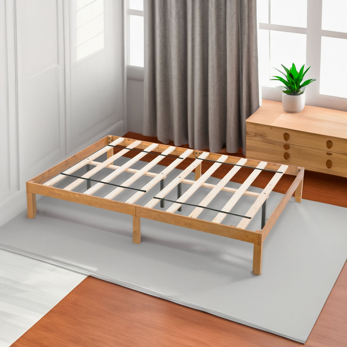 Queen Wood Platform Bed Frame, No Box Spring Needed