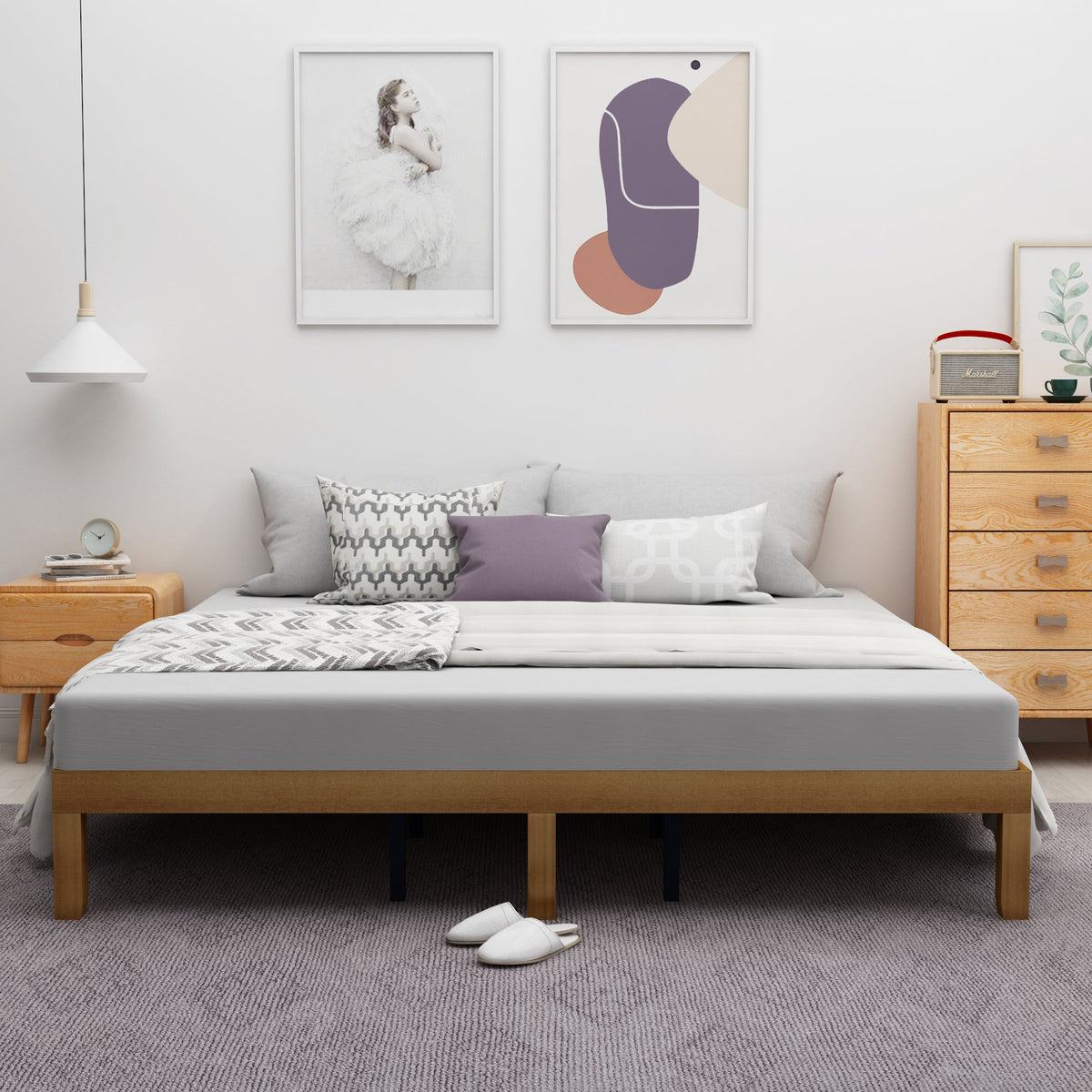 Queen Wood Platform Bed Frame, No Box Spring Needed