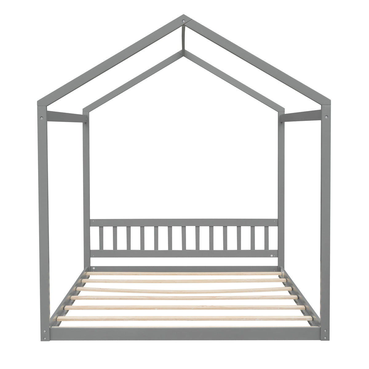 Queen Wooden House Bed Frame with Headboard in Gray