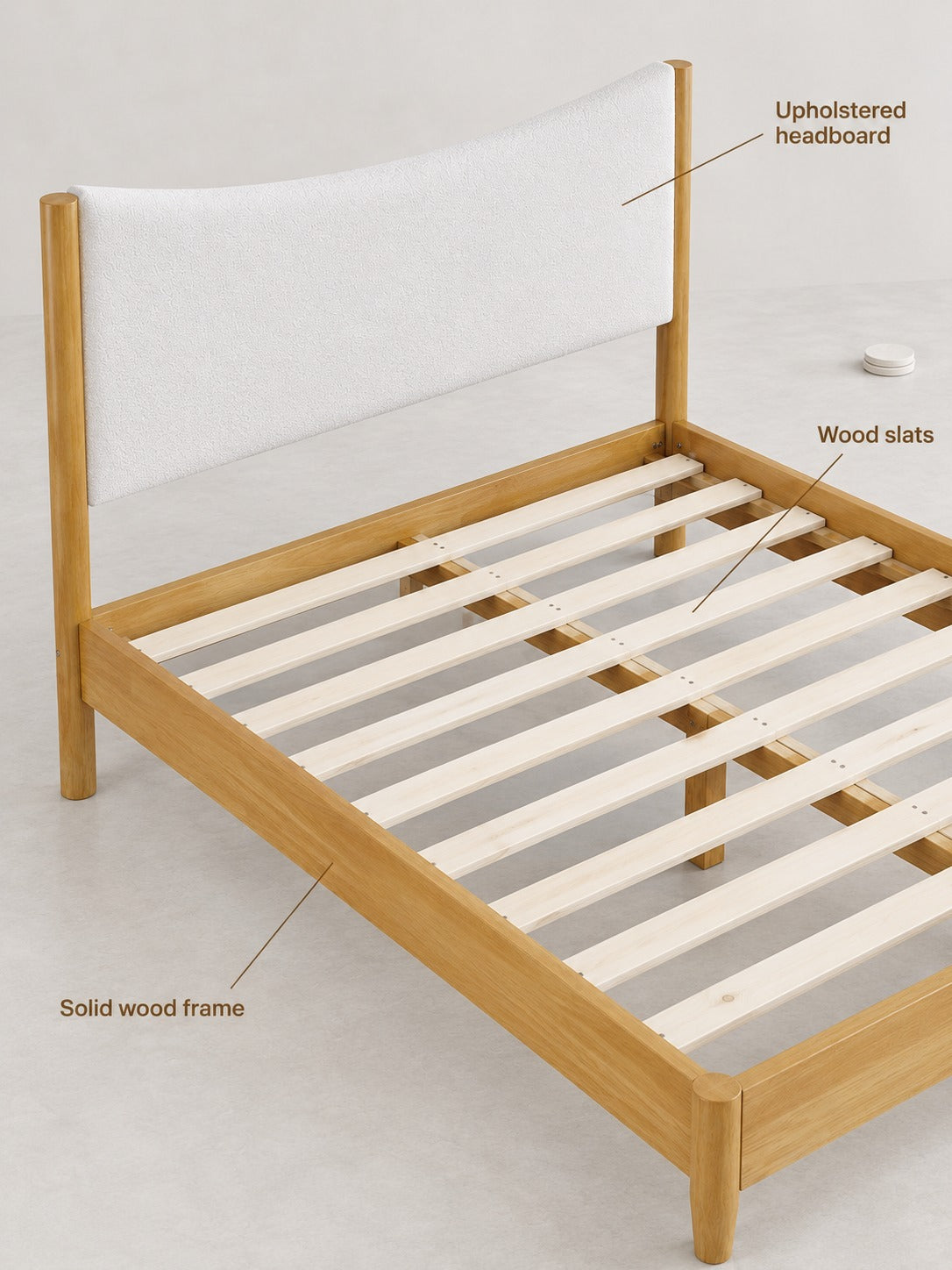 Queen Solid Wood Bed with Upholstered Curved Headboard