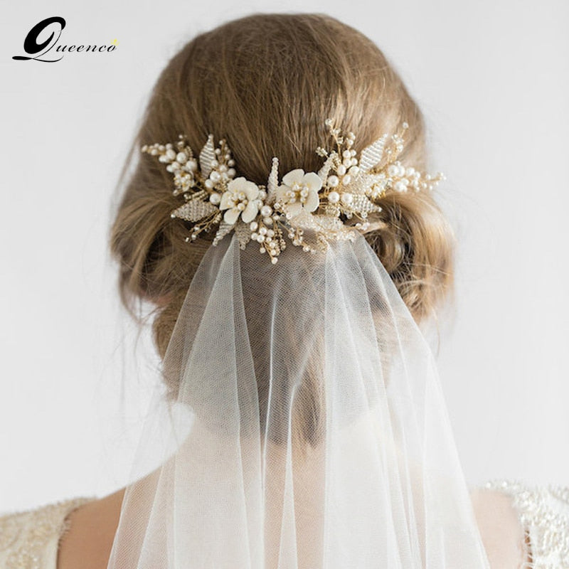 Gold Bridal Hair Comb with Pearls for Wedding Updos