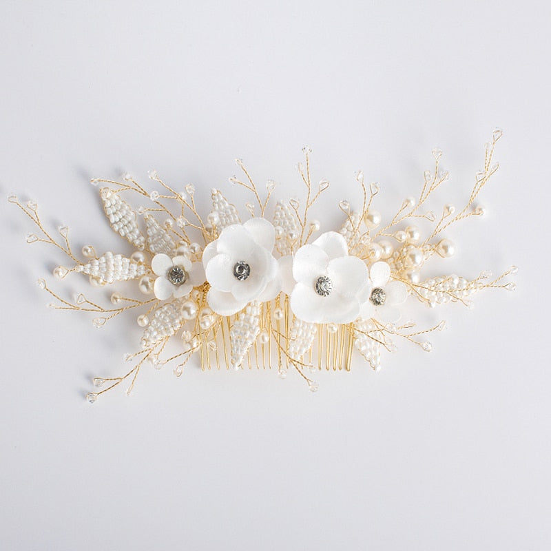 Gold Bridal Hair Comb with Pearls for Wedding Updos