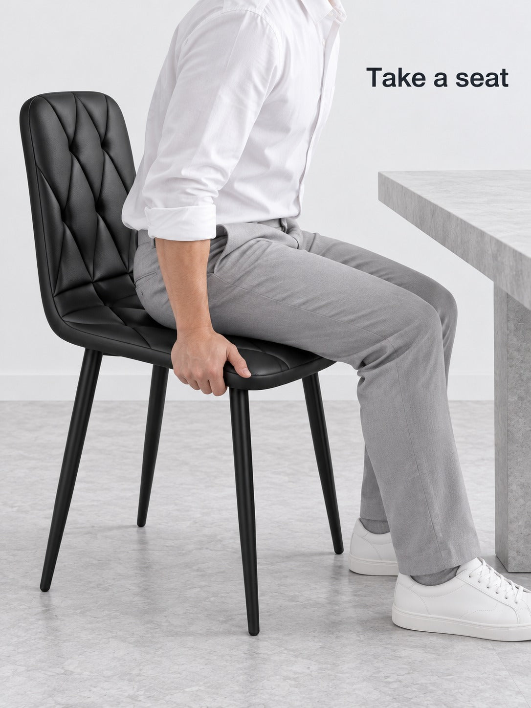 Modern Quilted Dining Chairs Set of 4 with Metal Legs