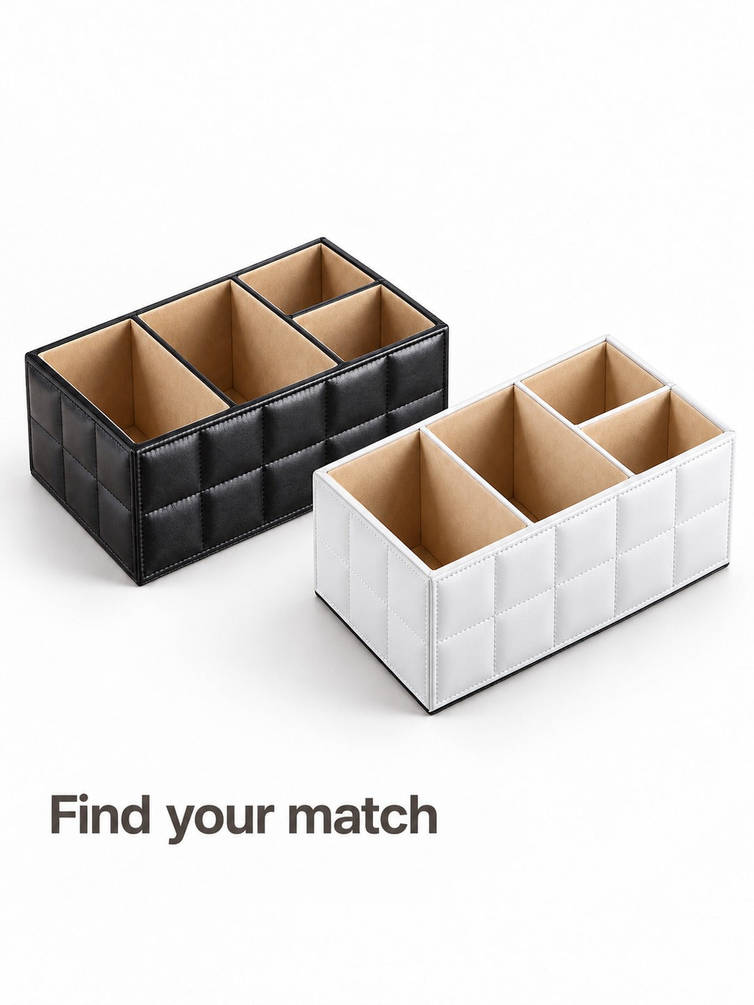 Quilted PU Leather Desk Organizer for Remotes and Phones