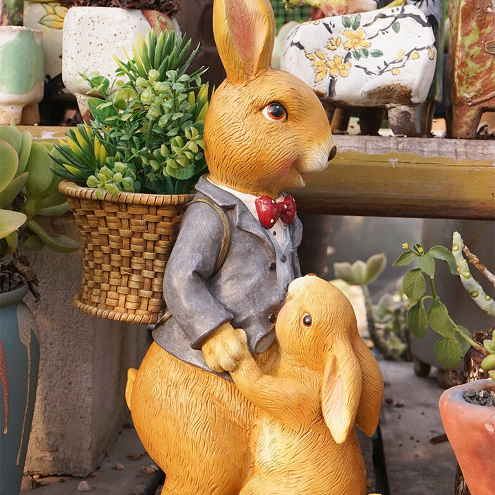 Rabbit Garden Sculpture With Built-In Flower Baskets