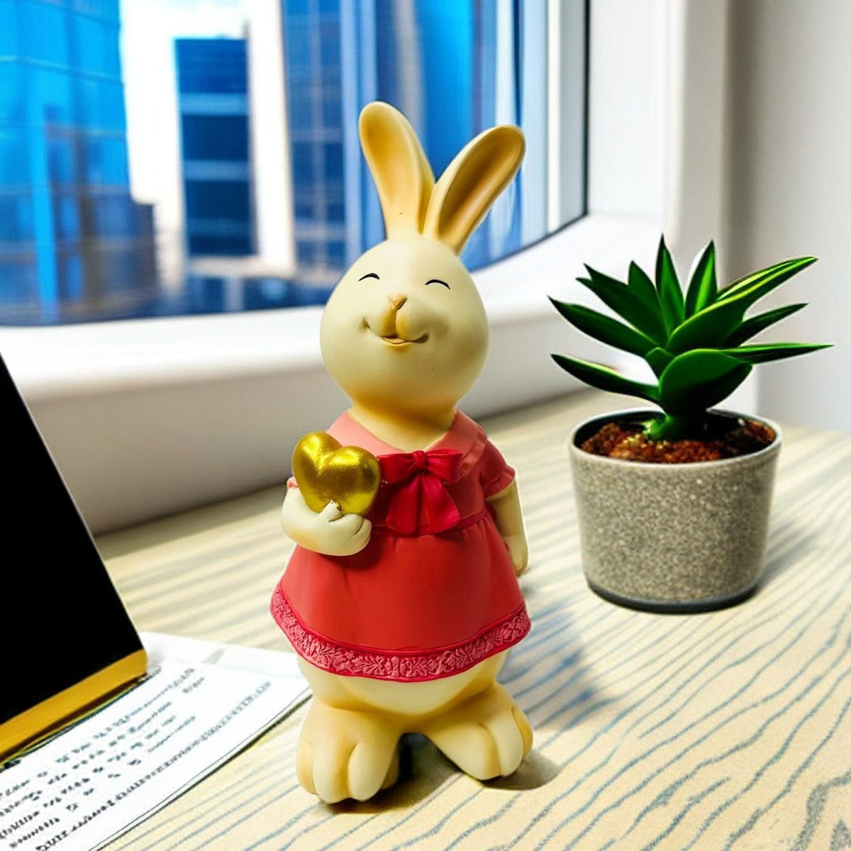 Rabbit Resin Figurine for Whimsical Tabletop Display